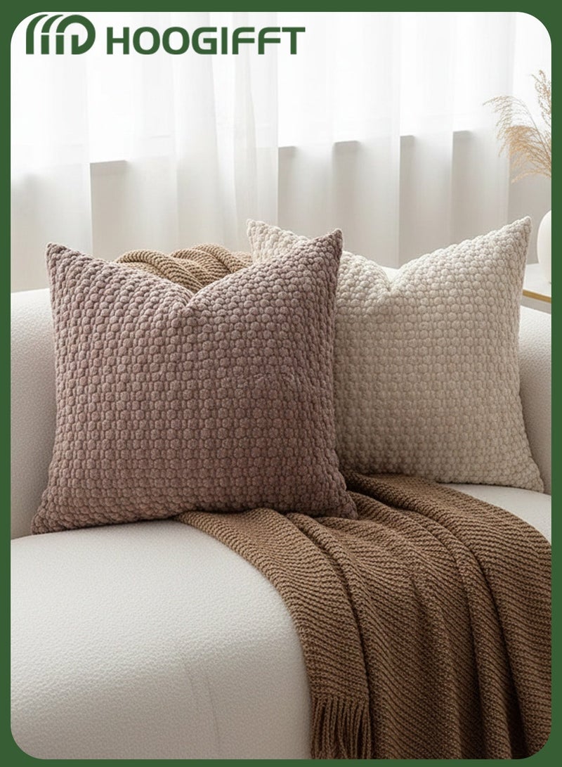 HOOGIFFT 4 Pieces Cushion Cover Set 45x45cm Dutch Velvet Textured Throw Pillow Covers with Hidden Zipper Soft Decorative Square Pillow Cases for Sofa Living Room Bedroom Majlis Home Decor - Image 4